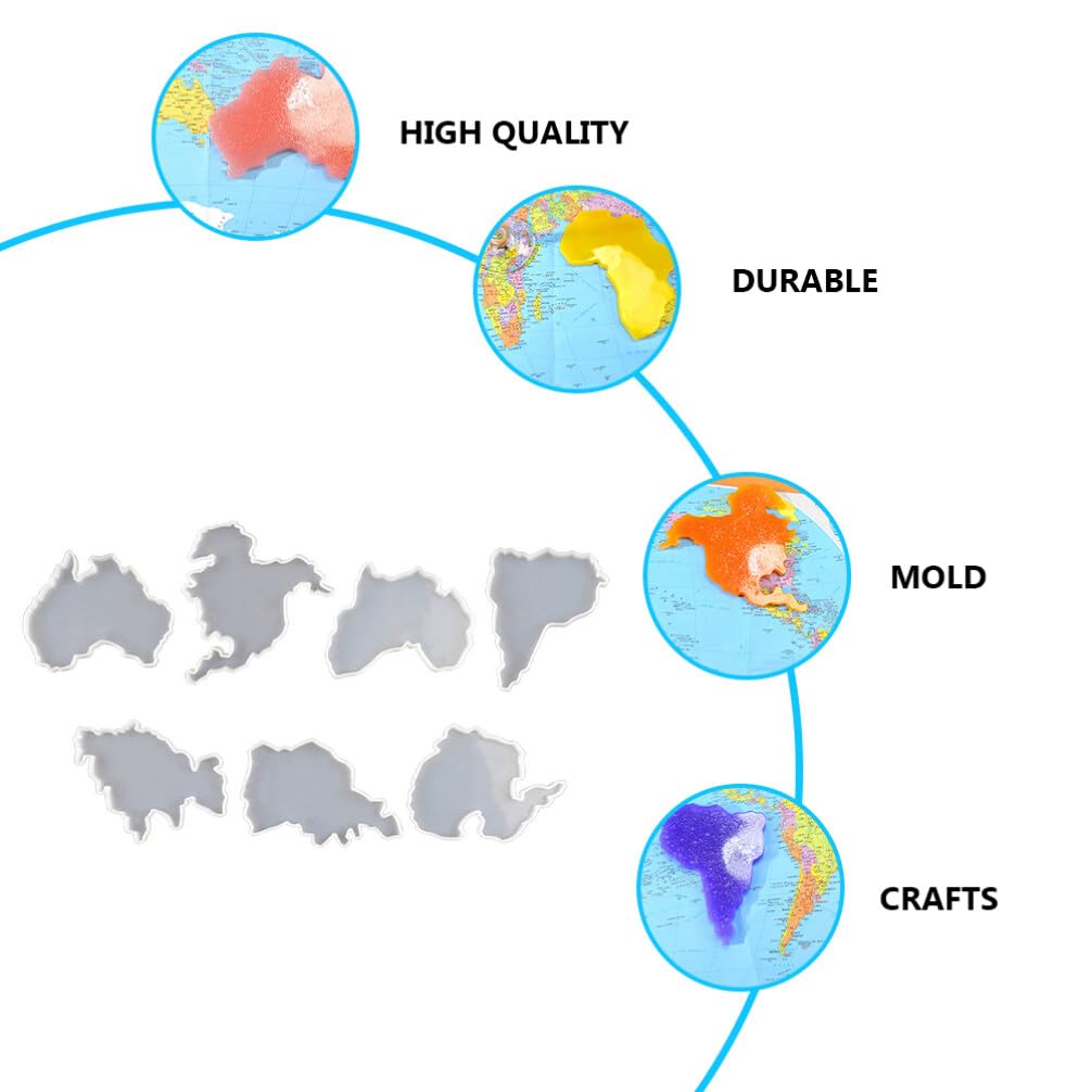 7-Piece Silicone Coaster Mold Set - World Map & Continent Design for Resin Art, DIY Faux Agate Coasters - Perfect for Home Decor, Gifts & Tabletop Protection