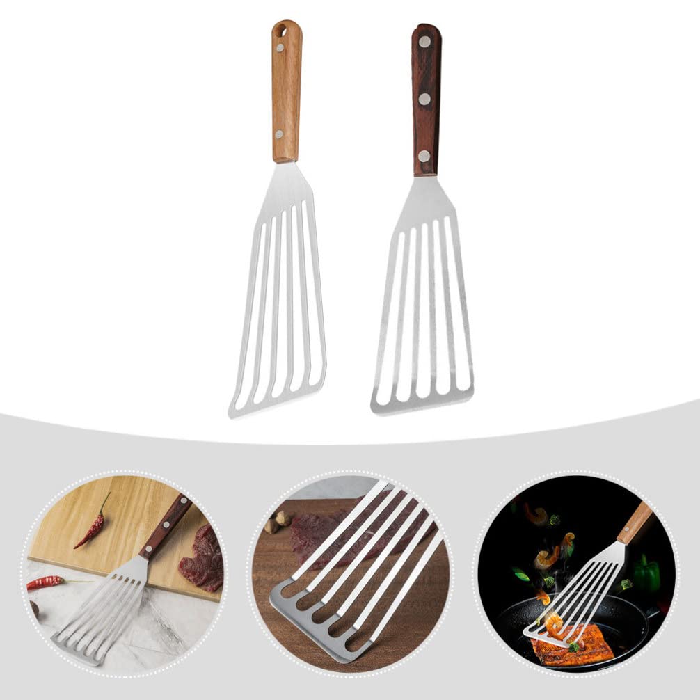2-Piece Stainless Steel Steak Spatula Set - Heat-Resistant BBQ & Cooking Utensil for Grilling, Flipping Burgers & Pancakes - Heavy Duty Kitchen Tool for Home Chefs & Outdoor Cooking