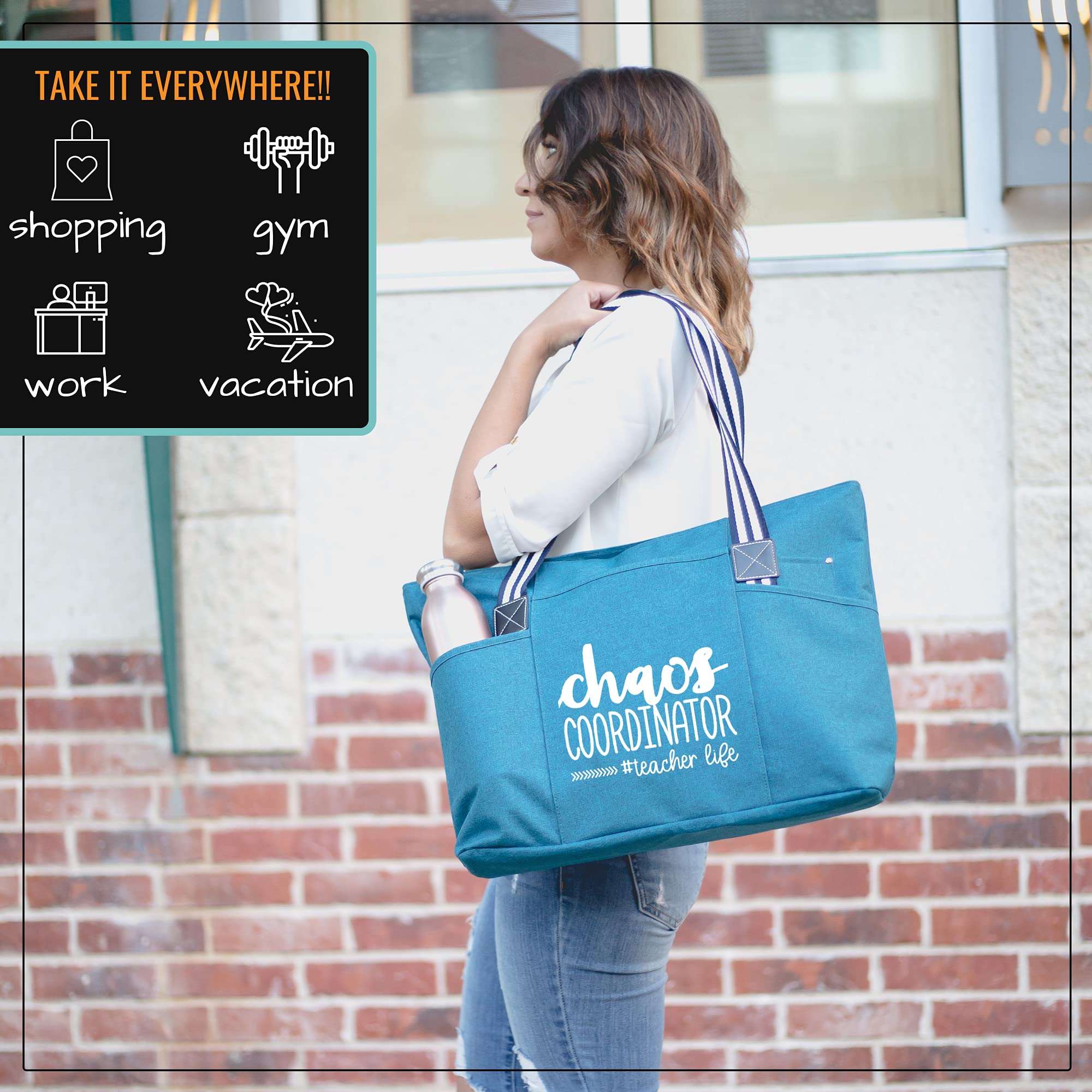 Brooke & Jess Designs Teacher Tote Bag for Women - Durable Work Bag with Multiple Pockets, Perfect Teacher Appreciation Gift for Educators | Great for School, Work, and Everyday Use