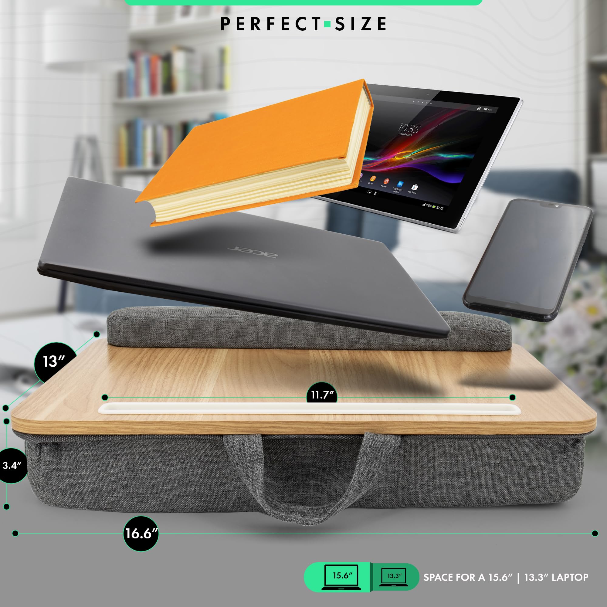 SEFFO Lap Desk Laptop Tray with Soft Pillow - Padded Bed Tray for 15.6 Inch Laptop - Portable Work & Gaming Desk for Home Office, Study, and Relaxation