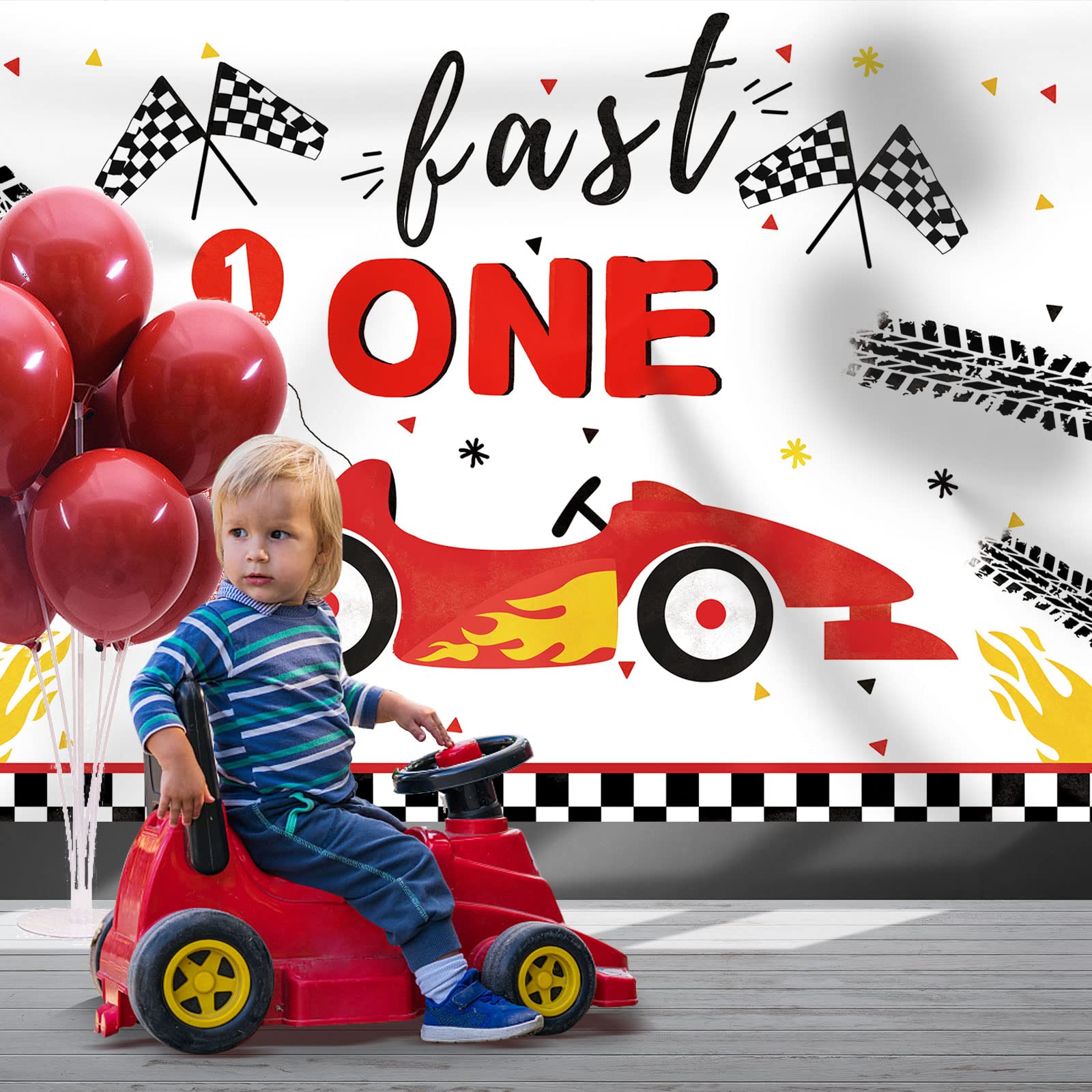 Fast One Racing Car 1st Birthday Backdrop - 7x5ft Happy First Birthday Party Decorations for Boys Kids - Photography Background, Cake Table Banner, Photo Booth Props - Perfect for Birthday Parties, Studio Photography & Baby Showers