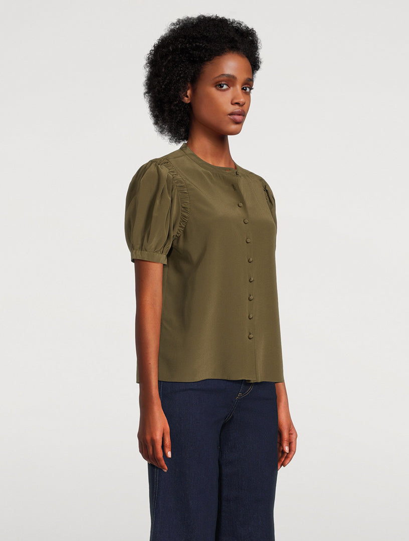 Elegant Silk Gathered Top for Women | Flowy Blouse with Ruffle Details | Perfect for Date Night, Office Wear & Special Occasions