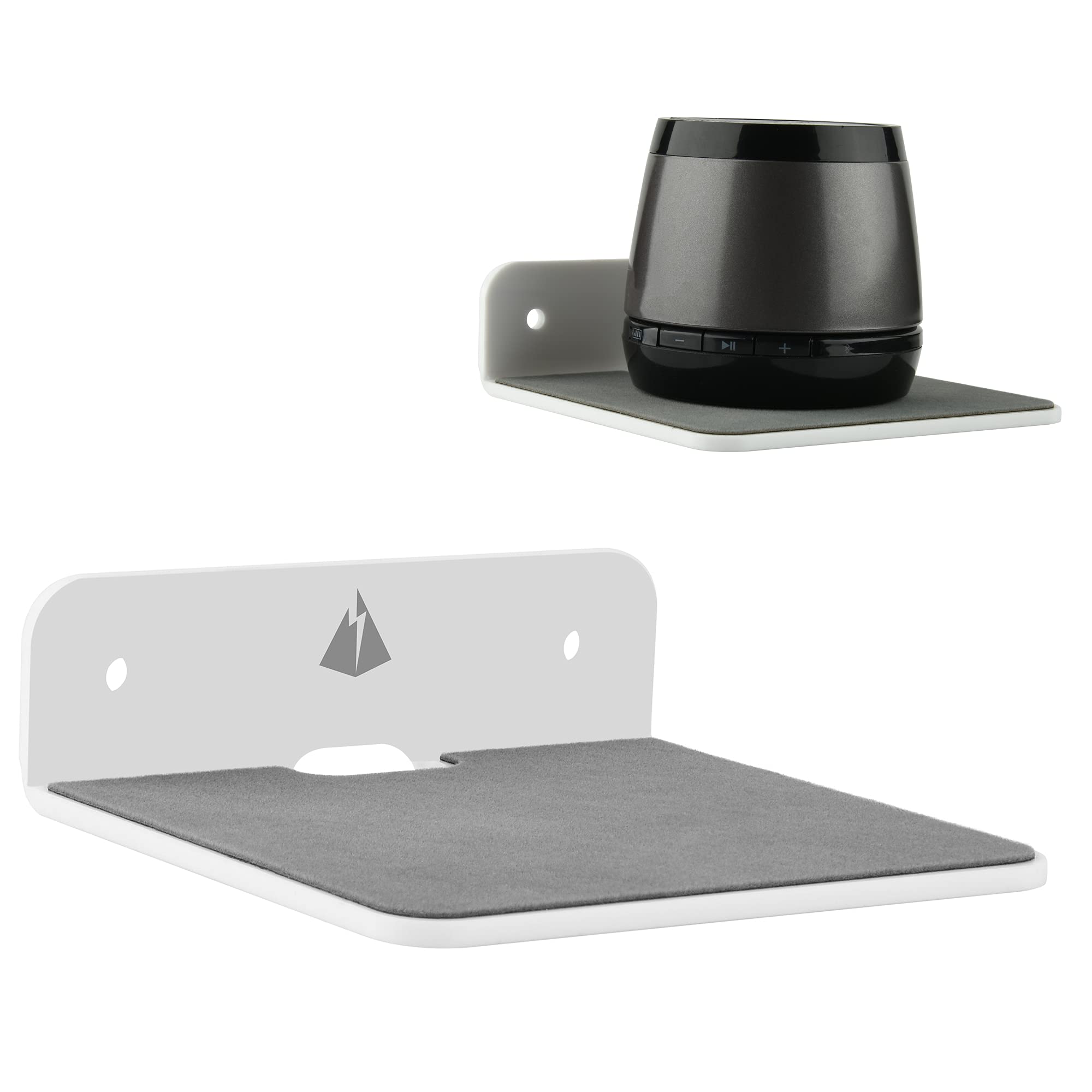 TXEsign Acrylic Floating Wall Shelf - Speaker Stand for Bookshelf Speakers, Webcam, Phone & Display - White - Perfect for Home Office, Gaming Setup & Living Room Decor
