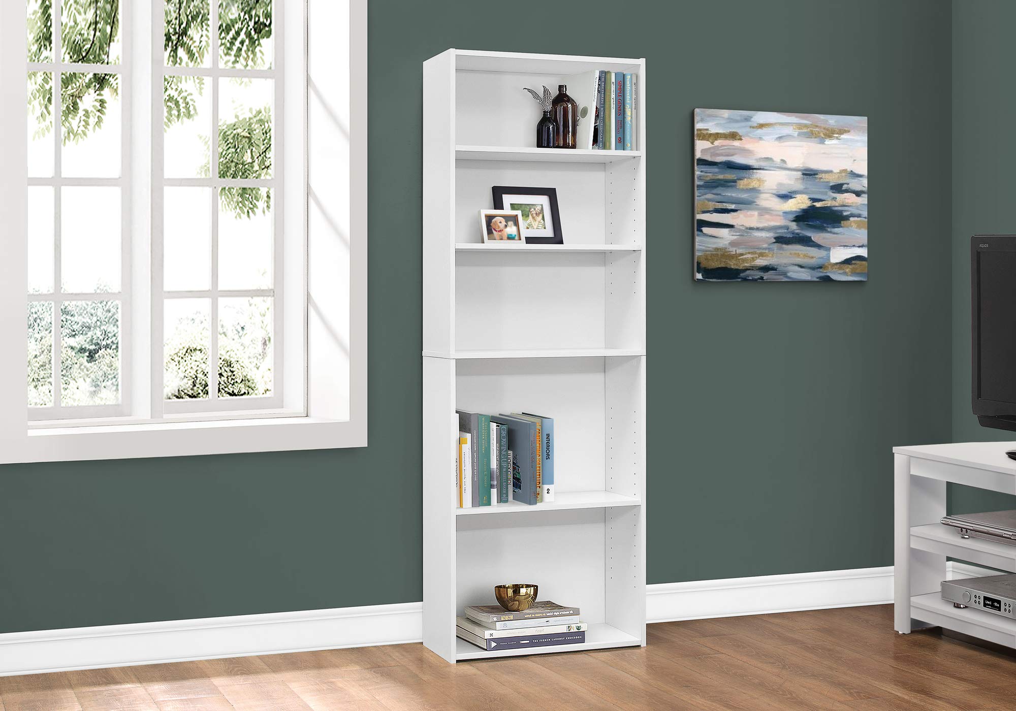 Monarch Specialties 72-Inch Tall 5-Shelf Bookcase in White - Perfect for Home Office, Living Room & Library Storage