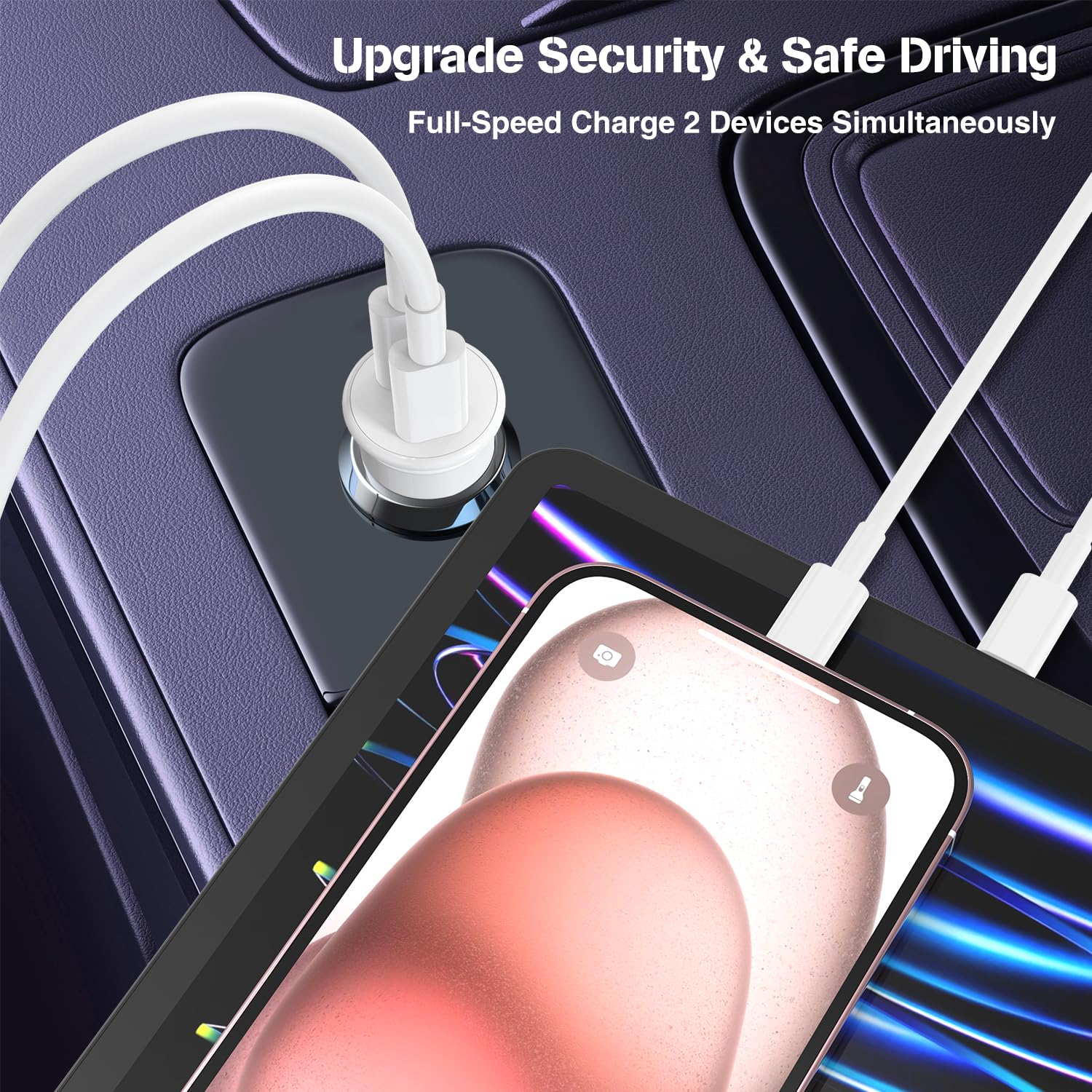 40W Fast Car Charger for iPhone 15/Pro/Pro Max - Dual USB C Port with 2-Pack 10ft Cables - Compatible with iPad Pro/Air/Mini & Android Phones - Perfect for Road Trips & Daily Commutes
