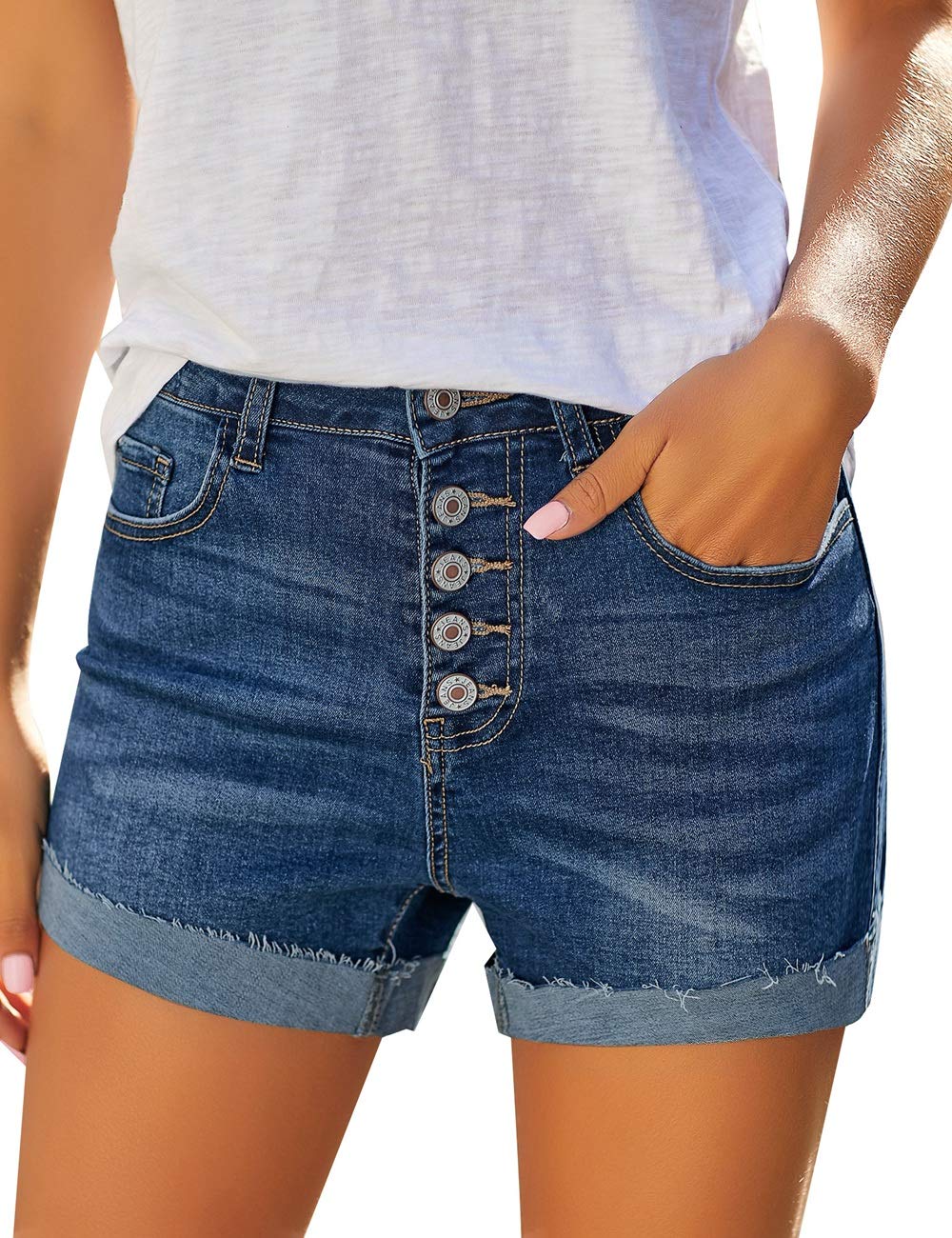 Stylish Women's Distressed Denim Shorts - High Waisted Ripped Jeans for Summer | Casual Comfort Stretch Fit | Perfect for Beach, Outings & Everyday Wear