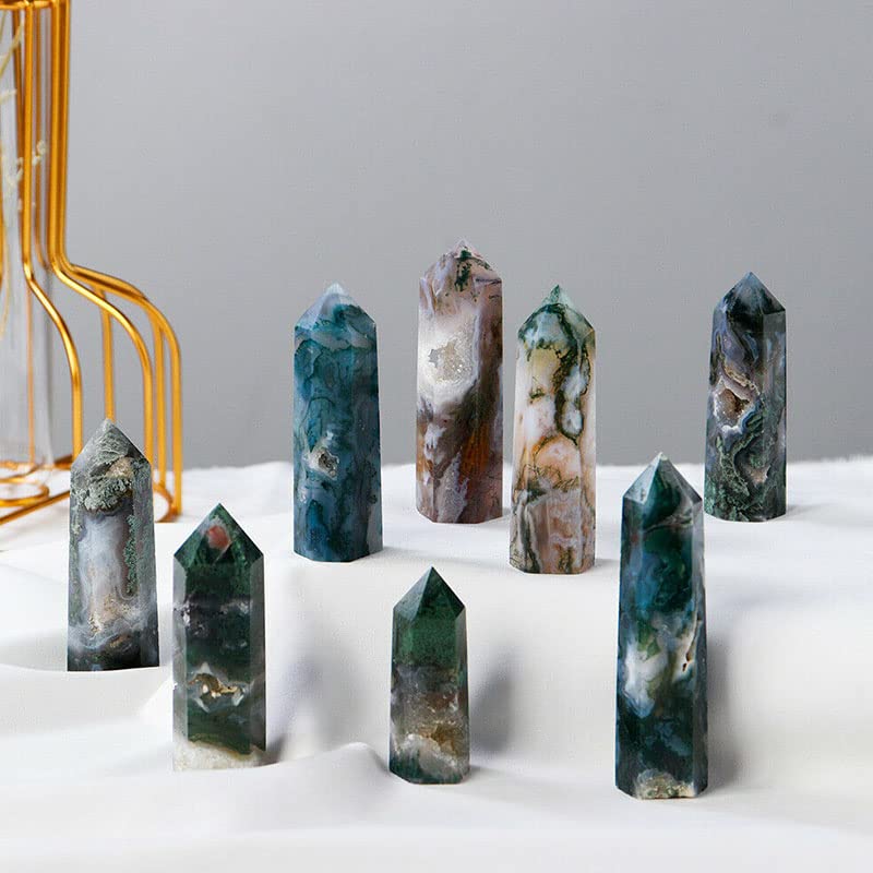 1Pcs Natural Moss Agate Geode Obelisk - Polished Crystal Point Tower for Home Decor, Meditation & Healing Stone | Spiritual Gift, Feng Shui, Reiki Energy, Yoga Space, Office Desk Decor