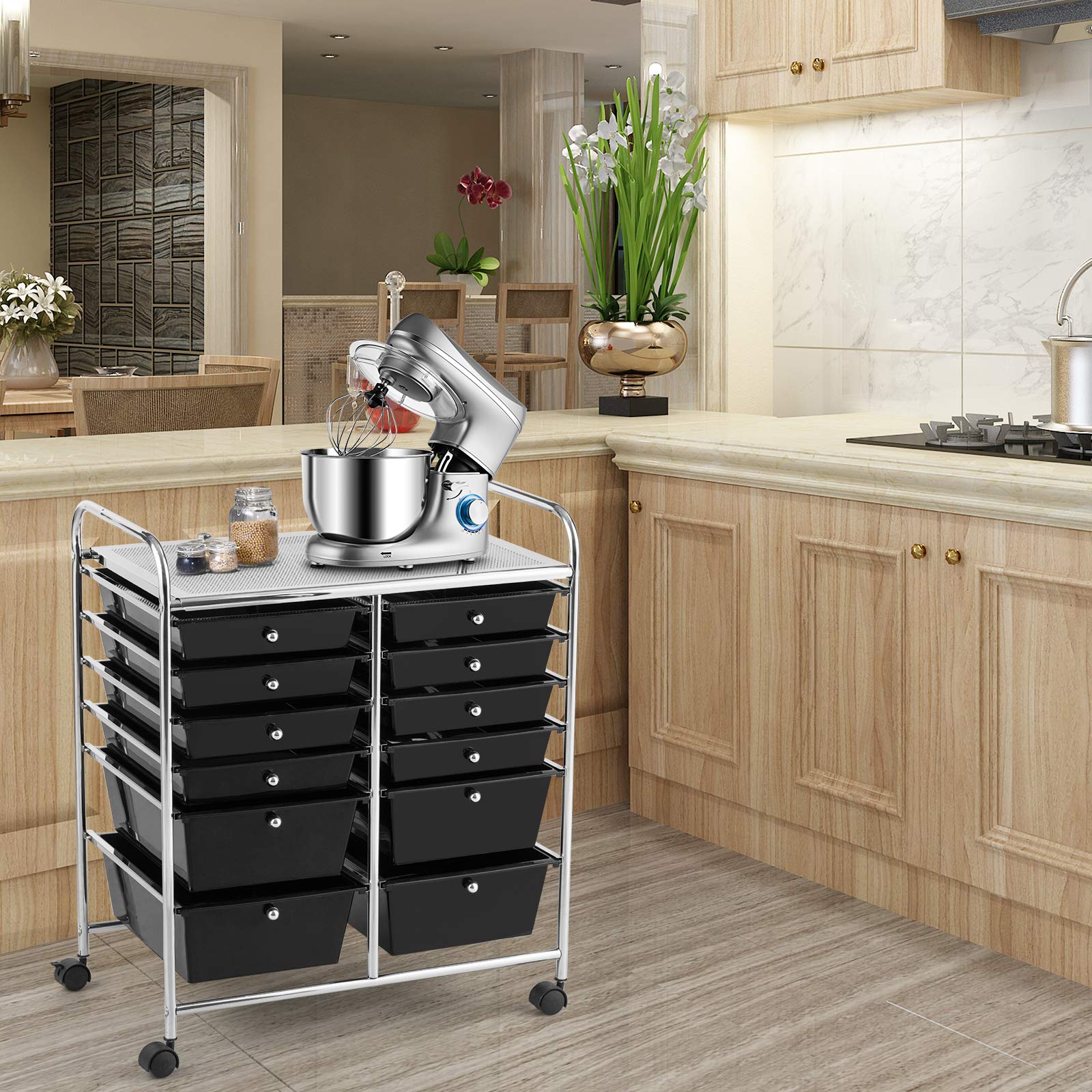GOFLAME 12-Drawer Rolling Cart with Lockable Wheels for Office & Salon Storage