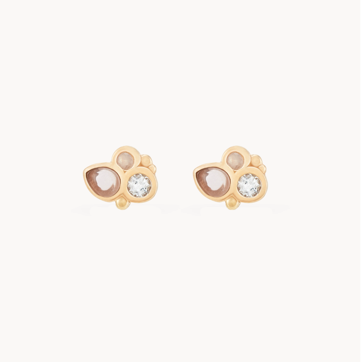 14K Yellow Gold Air Element Stud Earrings with Natural Gemstones – Elegant Boho Jewelry for Everyday Wear & Special Occasions