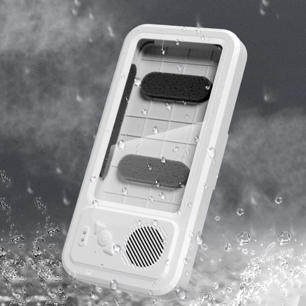 **Wireless Bluetooth Speaker with Waterproof Phone Holder - White | Bathroom, Wall Mount, Home TV & Mobile Phone Stand for Hands-Free Calls & Music**