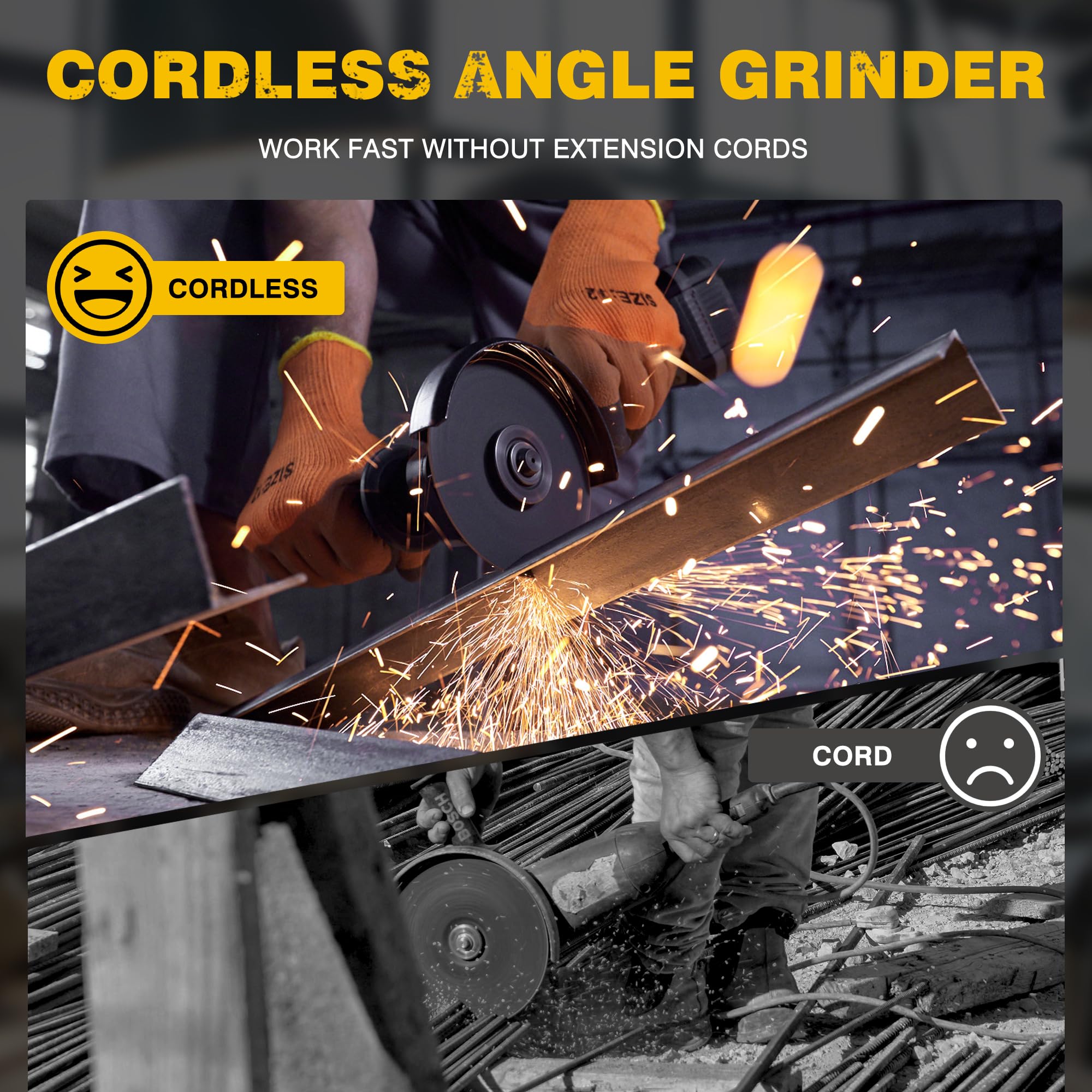 20V Cordless Angle Grinder Kit with 4.0Ah Battery & Fast Charger - 4-1/2 Inch Electric Grinder for Cutting and Grinding Metal, Stone, Concrete | Adjustable Handle, 22Pcs Accessories Included | Perfect for DIY Projects, Metal Fabrication, Construction Work and Home Renovations