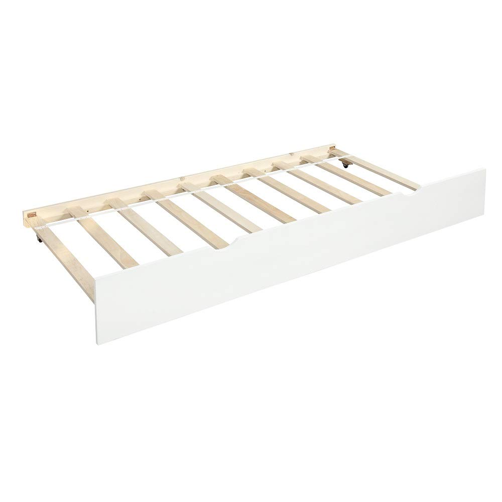Rhomtree Twin Size Daybed with Trundle - Solid Wood Platform Bed Frame, Convertible Futon Sofa Bed for Guest Room, Dorm & Small Spaces (White) | Perfect for Sleepovers, Studio Apartments & Multi-Purpose Furniture
