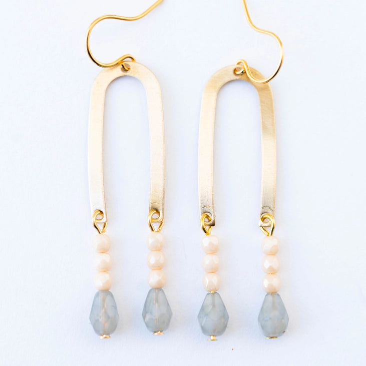 Long Arch Beaded Earrings for Women - Elegant Gray Dangle Earrings | Perfect for Parties, Weddings & Everyday Wear