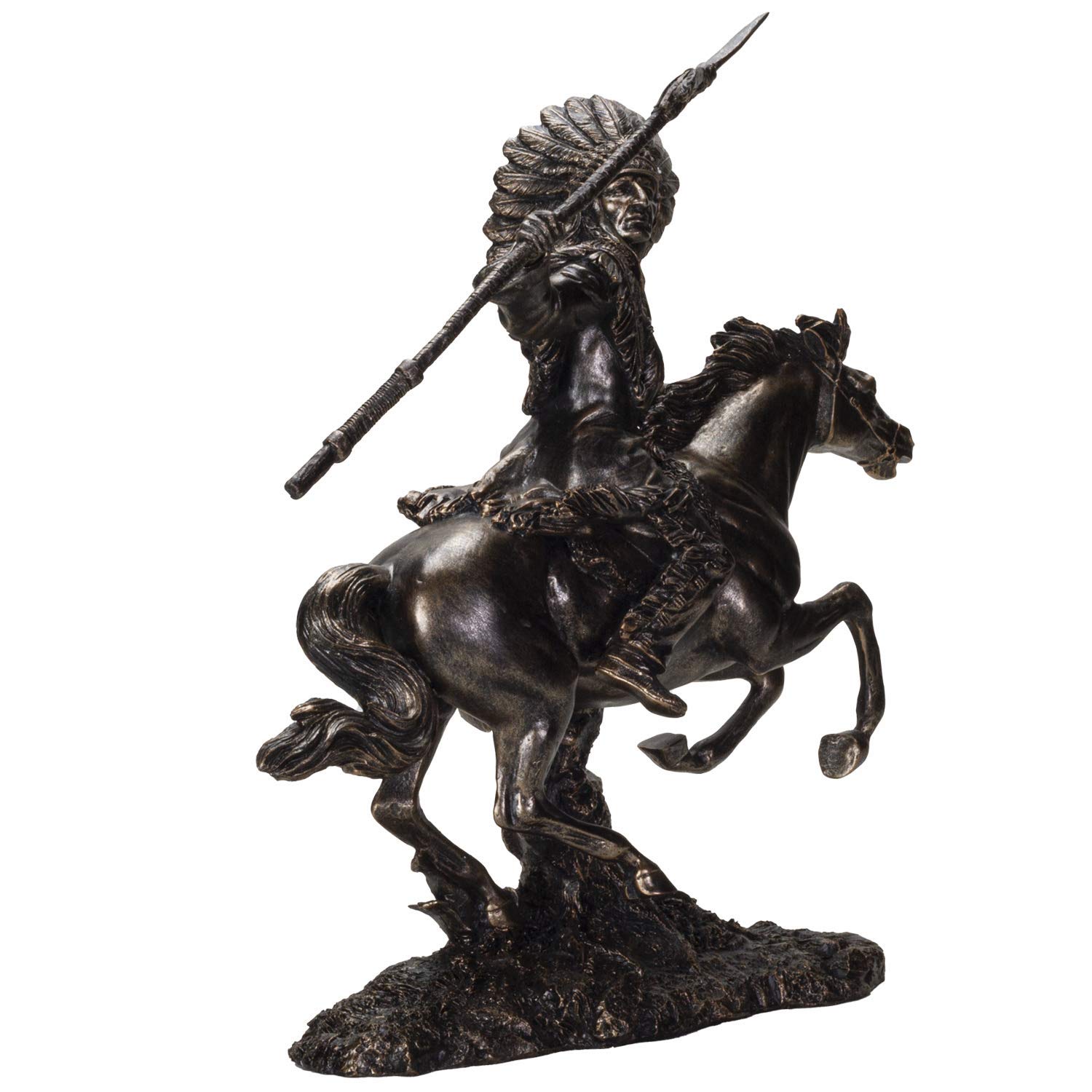 Authentic American Indian Warrior on Horseback with Spear Statue - 13 Inch Native American Decor for Home & Office - Perfect for Western Theme Decor, Cowboy Gifts, and Cultural Display