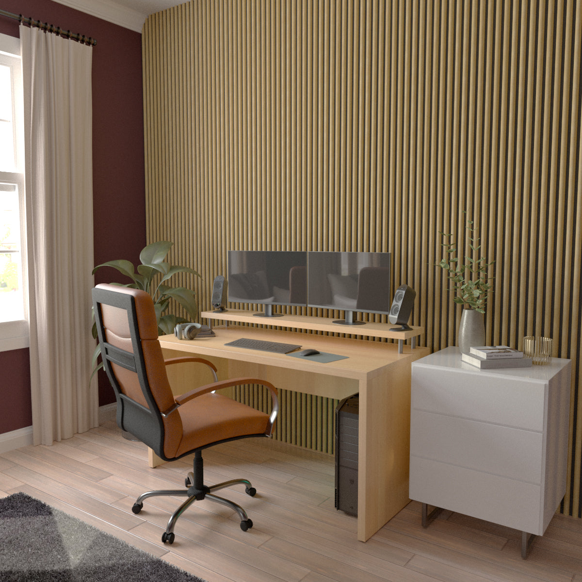 Acoustic Slat Wood Wall Panel - Half Round Slats for Home & Office Soundproofing & Decoration | Perfect for Living Room, Bedroom, and Conference Room
