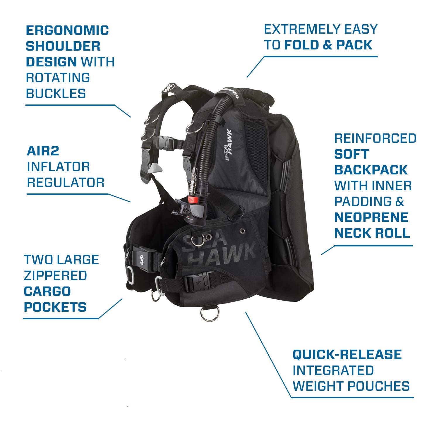 Scubapro Seahawk 2 BCD with AIR2 - Premium Scuba Diving Buoyancy Compensator for Underwater Adventures | Perfect for Recreational & Professional Divers