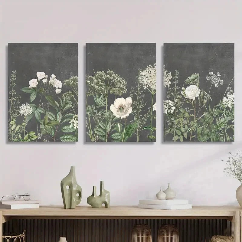 3-Piece Vintage Garden Floral Artwork Set - Art Deco Wall Decor - Framed Canvas Prints 40x60cm - High Quality Australian Made Wall Art - Perfect for Living Room, Bedroom & Office Decor