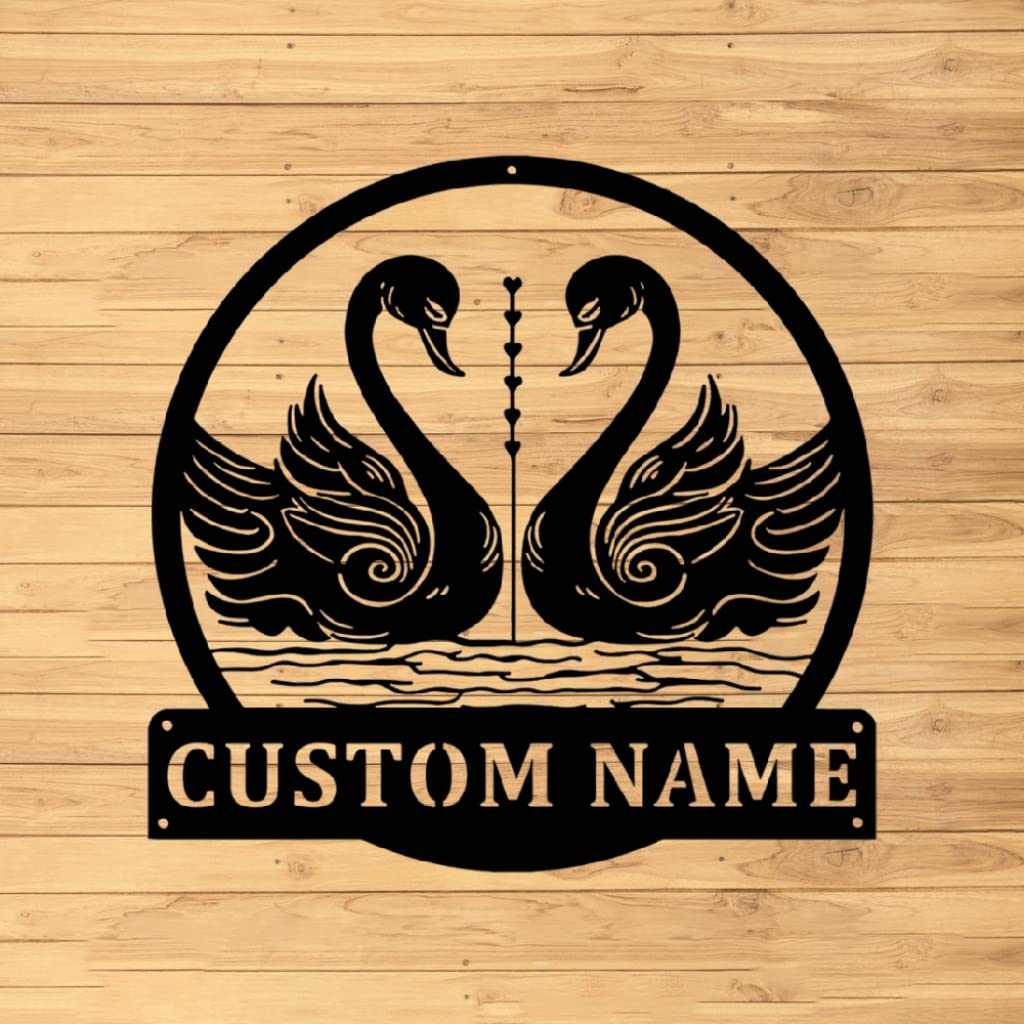 VVEDESIGN Custom Swan Metal Wall Sign - Elegant Swan Wall Art Decor for Home & Wedding - Perfect Housewarming Gift for Couples - Rustic Indoor Wall Decor for Living Room, Bedroom & Nursery