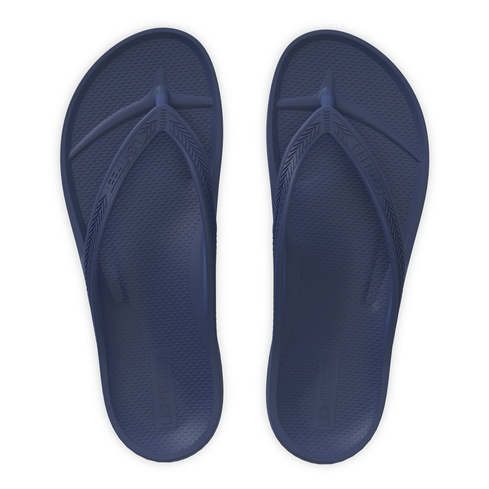LightFeet Arch Support Flip Flops for Women & Men - Comfortable Orthopedic Sandals with Cushioning - Navy Blue - Perfect for Beach, Pool & Summer Walking