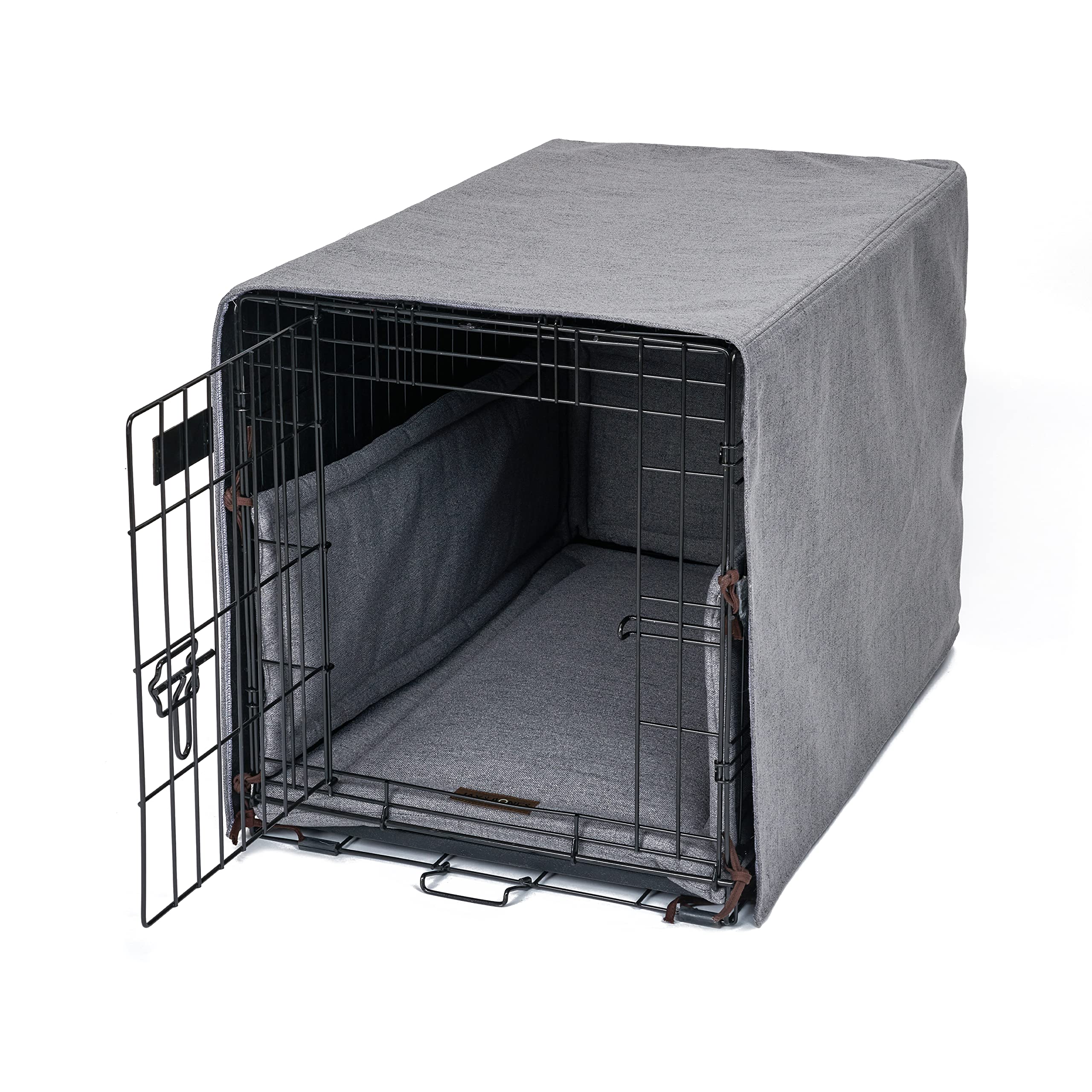 Jax & Bones Dog Crate Cover & Pad Set - Premium Kennel Cover with Soft Liner & Cushioned Bed - Large Size in Lark Graphite - Made in USA - Perfect for Comfortable Crating, Travel & Home Use