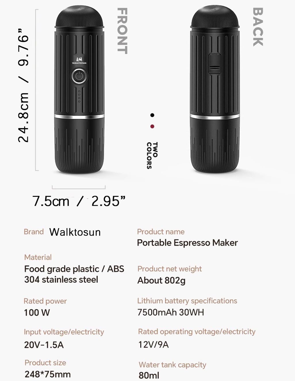 Portable Electric Espresso Coffee Maker - 19 Bar Pressure, Self-Heating, Battery Powered - Compatible with Ground Coffee & Nespresso Capsules - Perfect for Travel, Camping, Hiking, RV, Office & Outdoor Use (Black)
