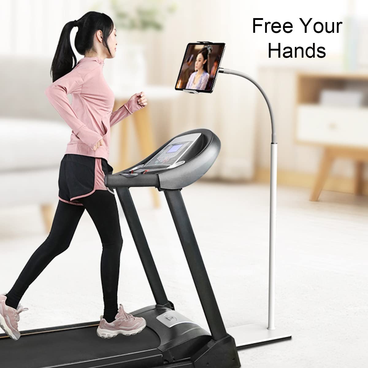 GENYS Universal Tablet Gooseneck Floor Stand - Adjustable Height Bed Tablet Holder with Sturdy Base for 4-12.8