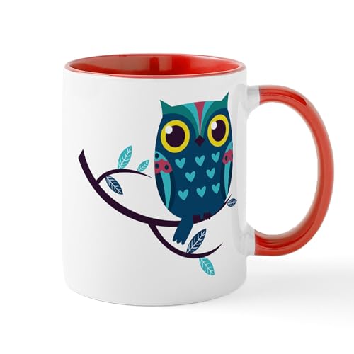White/Red Inside - Dark Teal Owl Mugs
