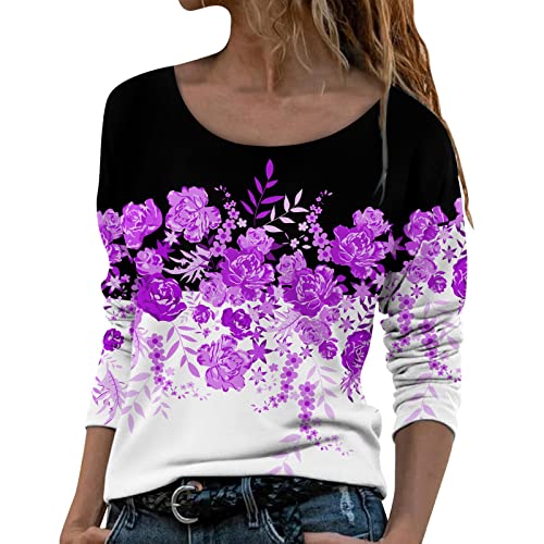 2022 Fall Floral Graphic T-Shirt for Women - Cute Round Neck Long Sleeve Blouse, Trendy Plus Size Ladies Top | Casual Outfit, Office Wear & Autumn Fashion