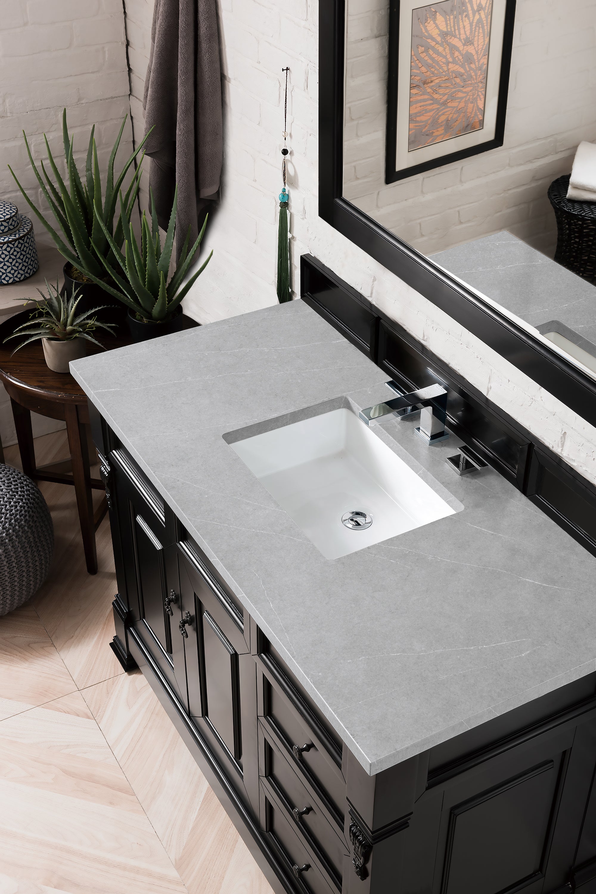 Brookfield 48 Inch Single Bathroom Vanity with Antique Black Finish & 3CM Eternal Serena Quartz Countertop - Perfect for Modern and Traditional Bathrooms