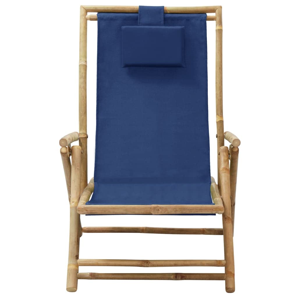 Farmhouse Style Lounge Chair - Reclining Armchair with Navy Blue Fabric & Bamboo Frame for Living Room, Office, Study, Bedroom - Cozy Reading Chair & Club Chair for Apartments