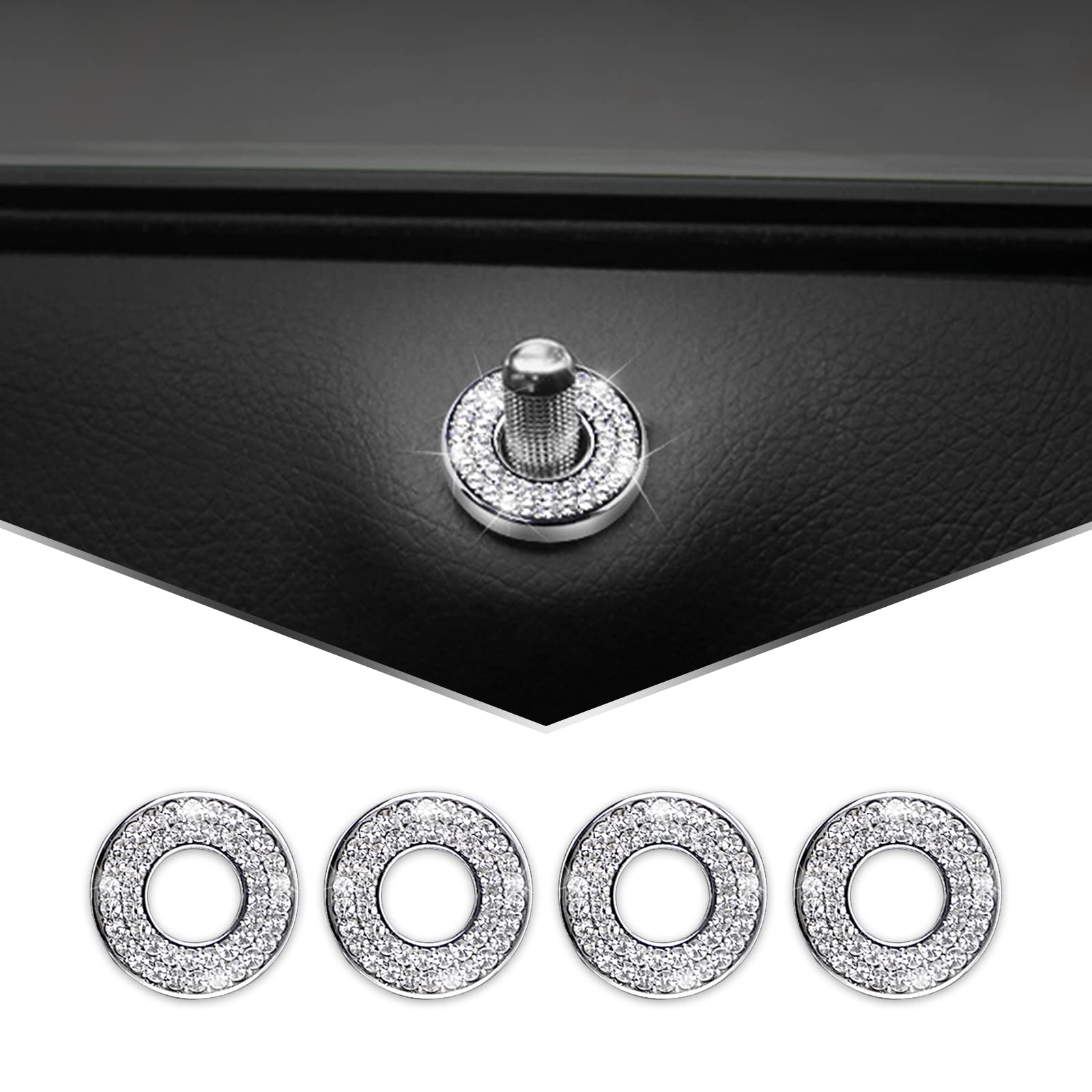 4PCS Rhinestone Car Door Lock Cover Stickers - Bling Pull Rod Bolt Decals for Mercedes-Benz A/B/C/E Class GLK GLA GLC - Elegant White Car Accessories for Luxury Vehicle Customization & Interior Decoration