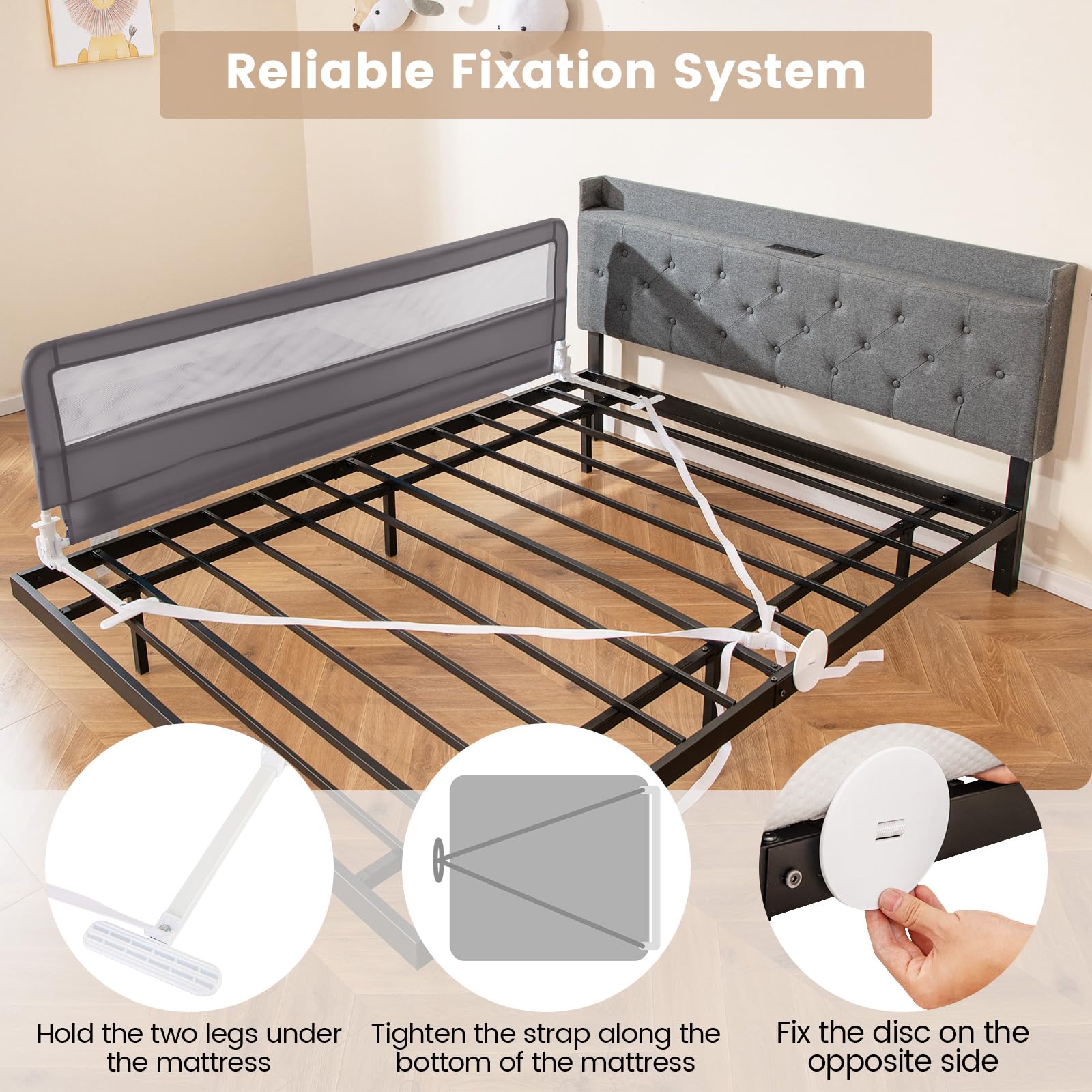HONEY JOY 71-inch Extra Long Toddler Bed Rail - Portable Safety Bed Guardrail with Double Child Lock, Foldable Baby Bed Rail for King, Queen, Full & Twin Size Mattresses (Gray, 2 Pack) - Perfect for Travel, Home & Childcare Safety