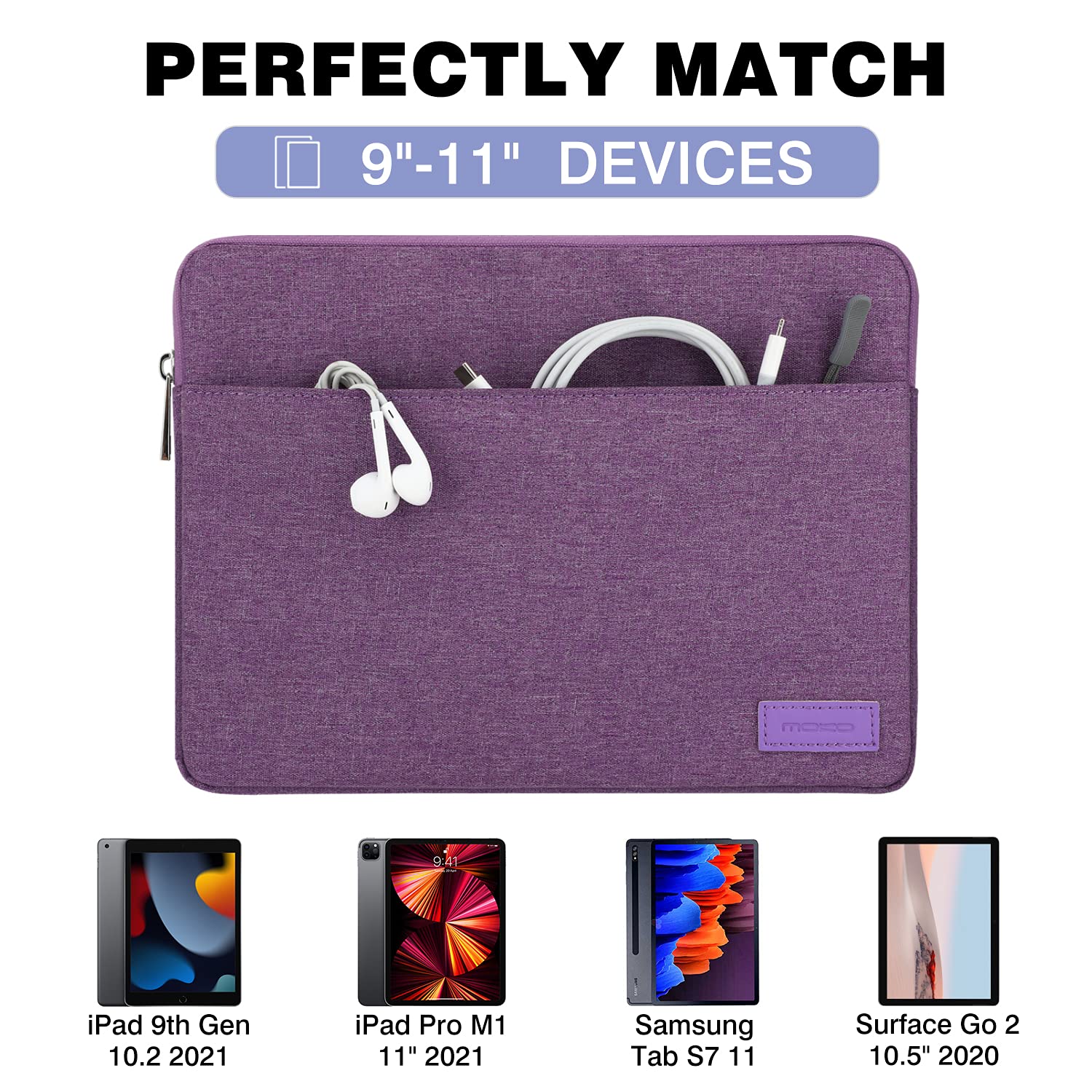MoKo 9-11 Inch Tablet Sleeve Case - Protective Cover for iPad Air M3, iPad Pro 11 M4/Air M2, iPad 10/9/8/7th Gen (2025 Models) - Lightweight & Durable Purple Carrying Bag - Perfect for Travel, Office & School Use