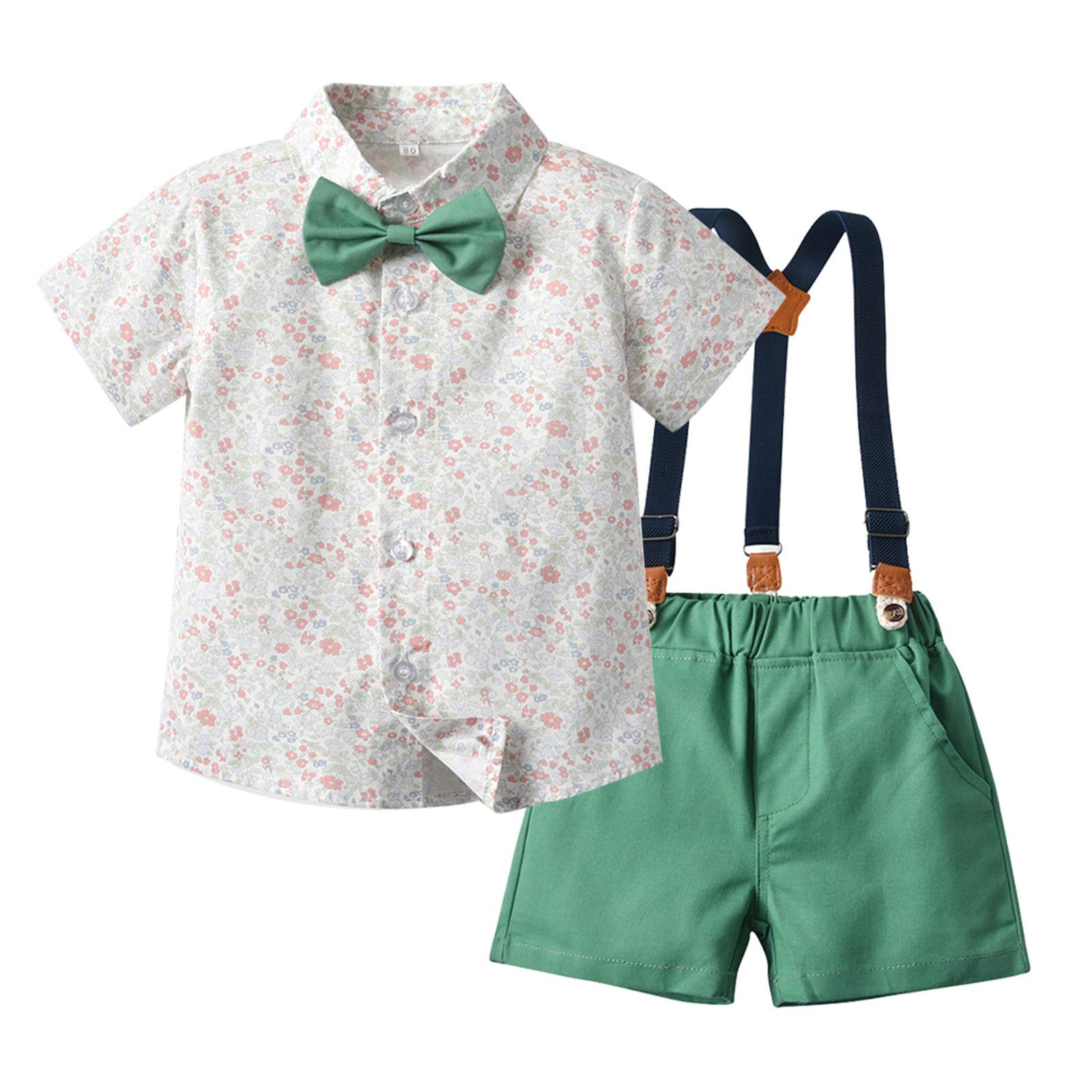 Gentleman Baby Boys Outfit - Bow Tie Floral T-Shirt & Shorts Set for Party