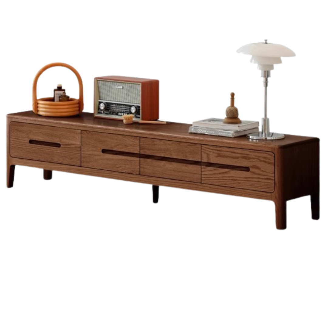 Solid Oak Wood TV Stand with 4 Drawers - Sturdy Media Console for Living Room, Bedroom & Home Theater Storage