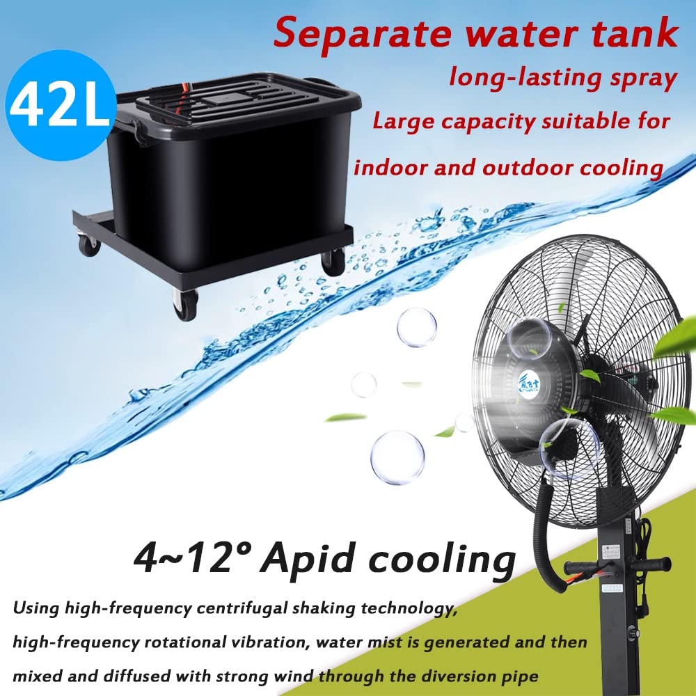 26in Outdoor Misting Fan with 90° Oscillation - 3-Speed Pedestal Cooling Fan with 11 Gallon Water Tank for Patio, Greenhouse & Backyard - Black Standalone Misting System for Hot Weather Cooling