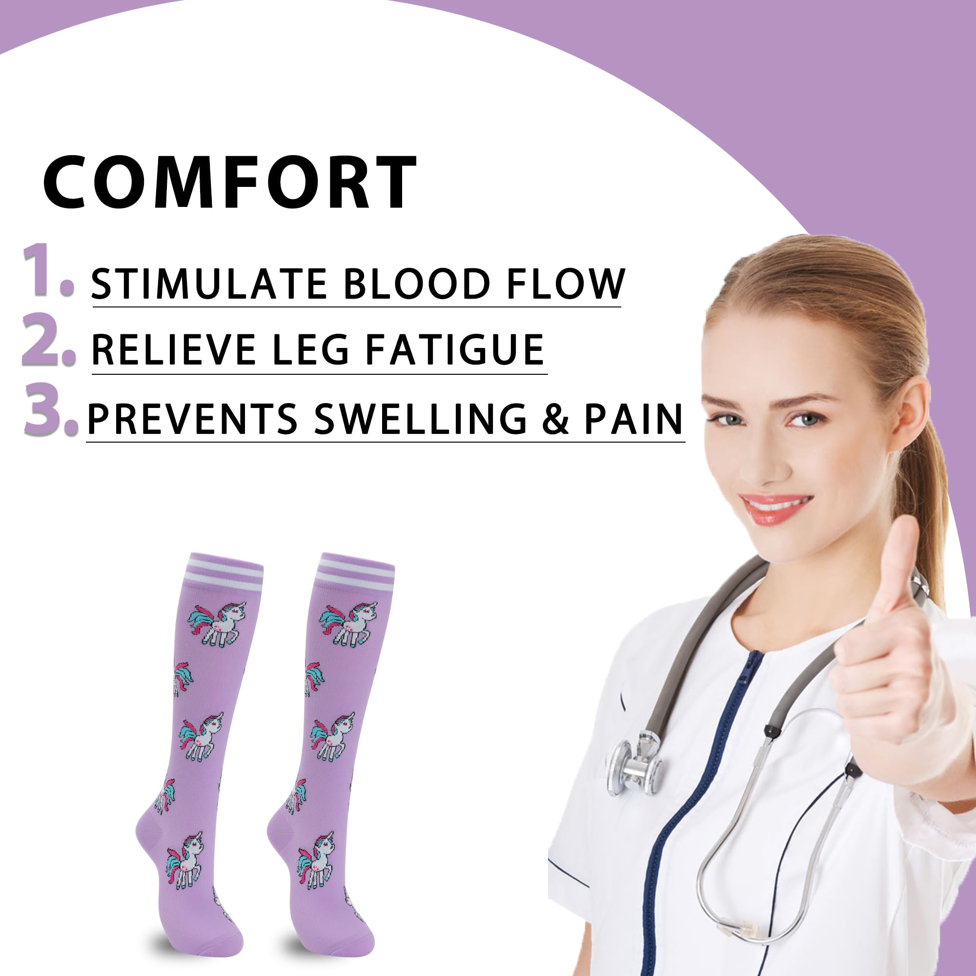 Fenglaoda 6 Pairs Compression Socks for Women & Men - Knee High Circulation Support Socks for Running, Travel, Nursing & Long Flights - Improve Blood Flow & Reduce Swelling (Perfect for Athletes, Travelers & Healthcare Workers)