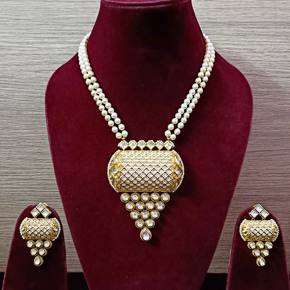 Exquisite Designer Gold Plated Royal Kundan Pendant Necklace Set (D346) - Perfect for Weddings, Parties & Special Occasions