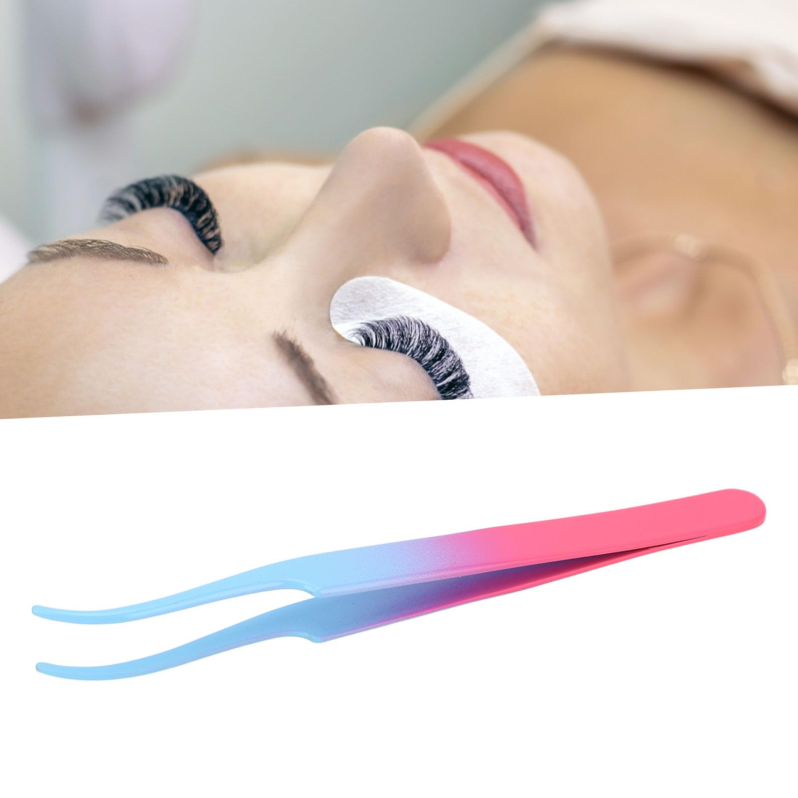 Blue Pink Gradient Lash Tweezers - Professional Steel Eyelash Extension Tools for Women | Tight Clamping Precision for Salon & Home Use