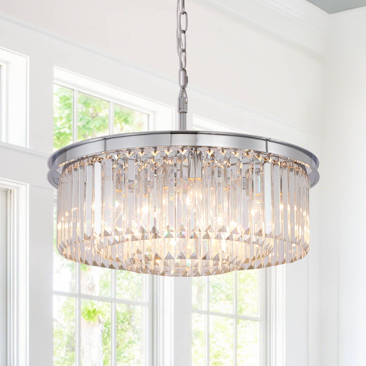Modern Crystal Chandelier - 3-Tier Chrome Pendant Ceiling Light Fixture (20
