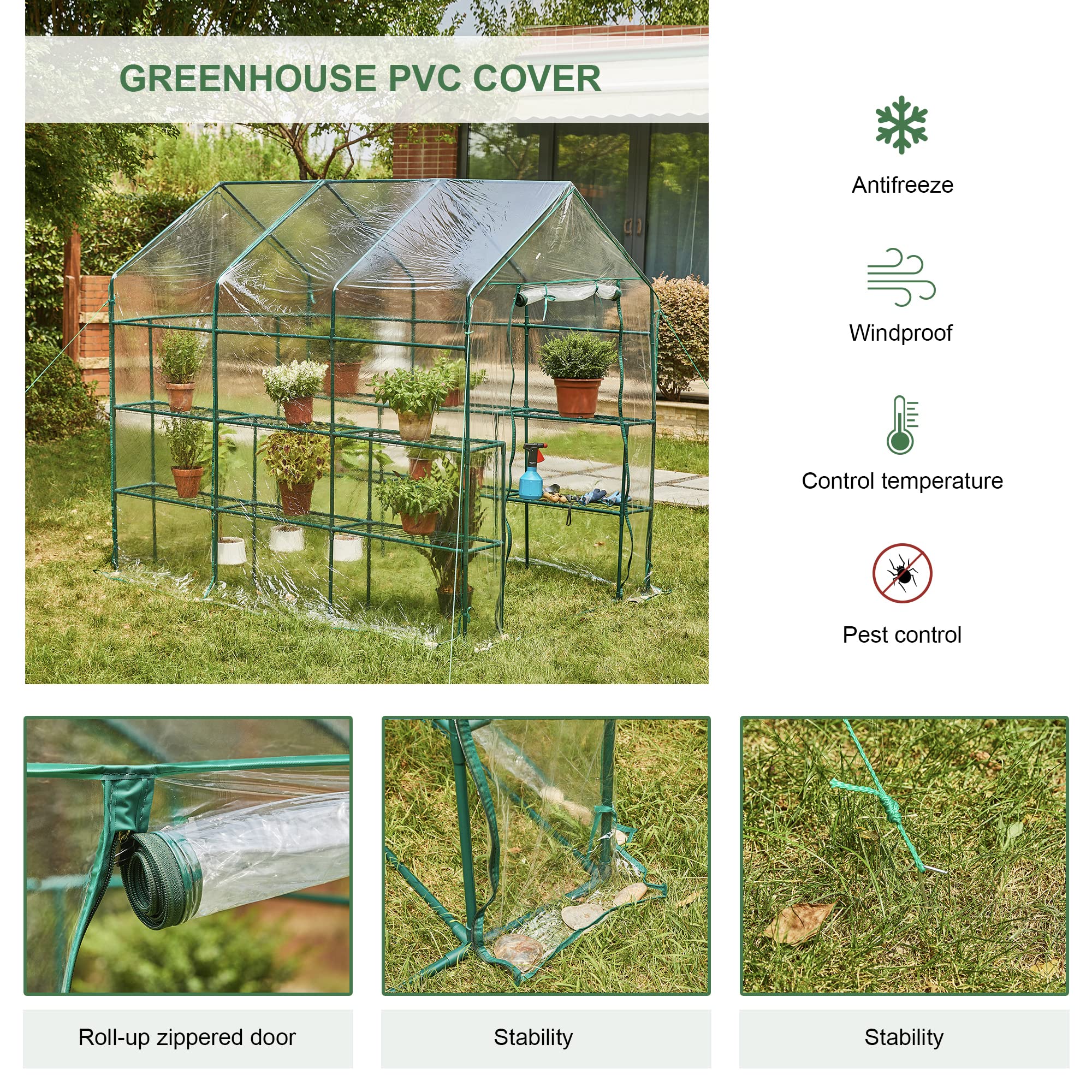 Glitzhome 3-Tier 18-Shelf Walk-in Greenhouse for Plants & Gardening with Transparent PVC Cover - Perfect for Indoor/Outdoor Seed Starting, Plant Protection & Year-Round Gardening