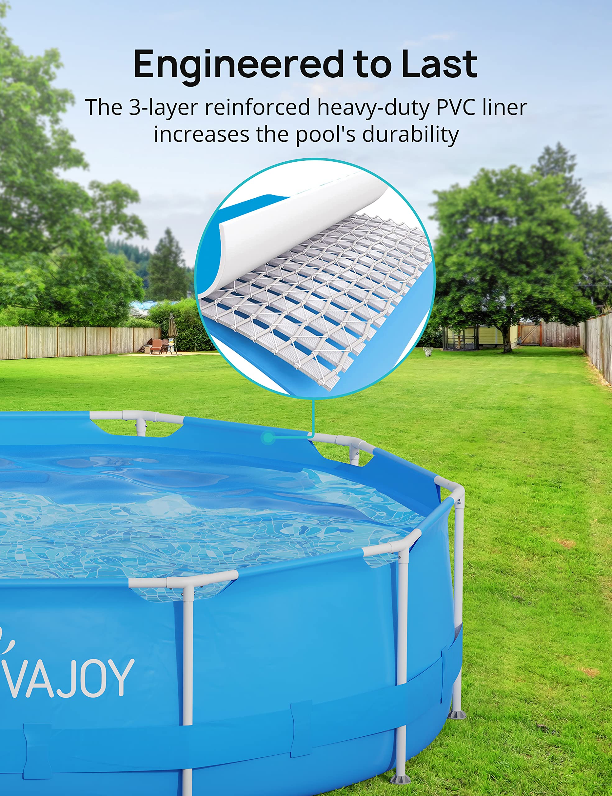 EVAJOY 12ft x 30in Metal Frame Above Ground Swimming Pool - Heavy-Duty Steel Frame & PVC Material for Backyard, Garden, Lawn - Easy Setup Outdoor Round Pool for Family Fun, Summer Parties & Kids Play