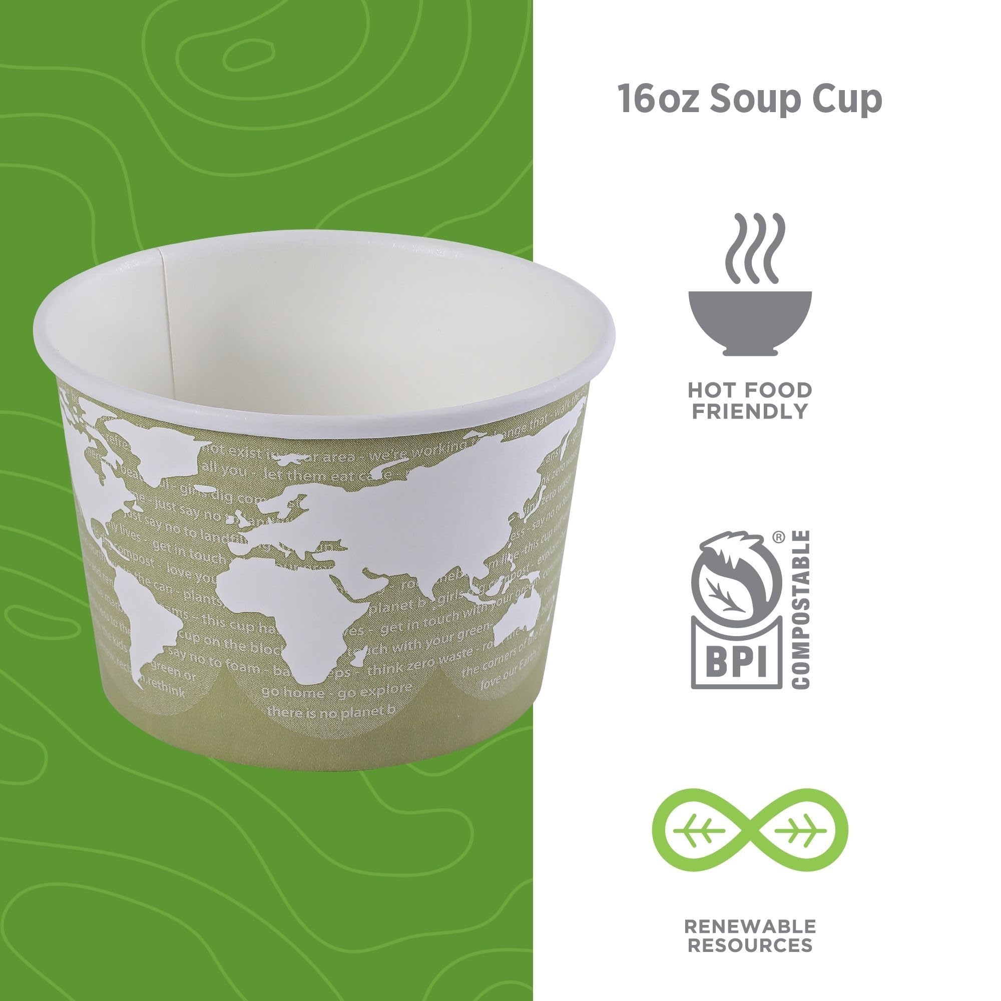 Eco-Friendly Compostable 16oz Paper Food Bowls with PLA Lining - 500 Count Case | BPI-Certified, ASTM Compliant Disposable Containers | Perfect for Restaurants, Catering & Eco-Conscious Events