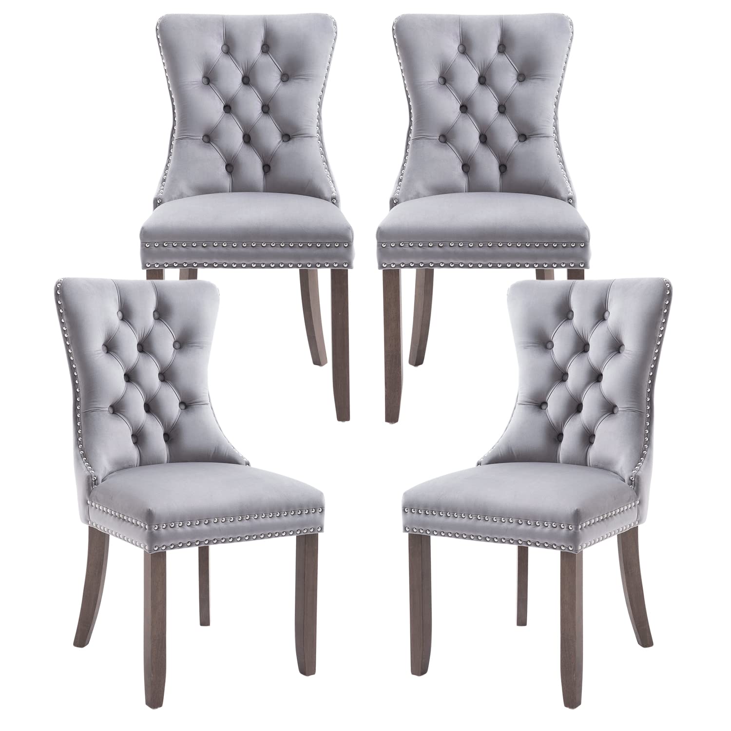 Kiztir Velvet Dining Chairs Set of 4 - Upholstered Luxury Tufted Chairs with Nailhead Trim & Button Back - Elegant Accent Chairs for Dining Room, Living Room, Kitchen or Bedroom (Light Gray) - Perfect for Home Decor, Dinner Parties & Cozy Gatherings