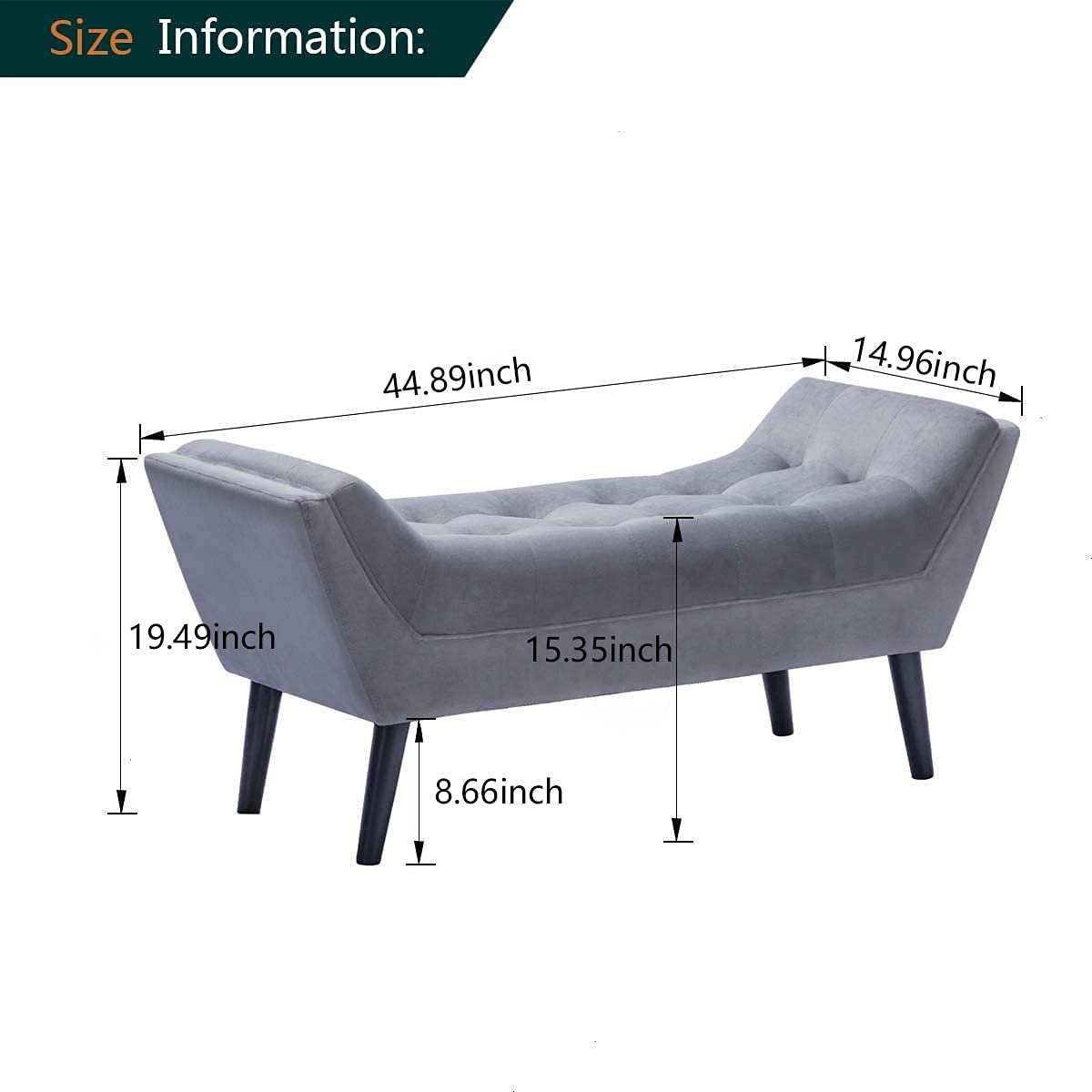 Velvet Tufted Ottoman Bench with Storage - Light Gray Upholstered Bed Bench for Bedroom, Entryway, or Living Room - 2-Seater Footstool with Wooden Legs - Perfect for Extra Seating & Stylish Home Decor