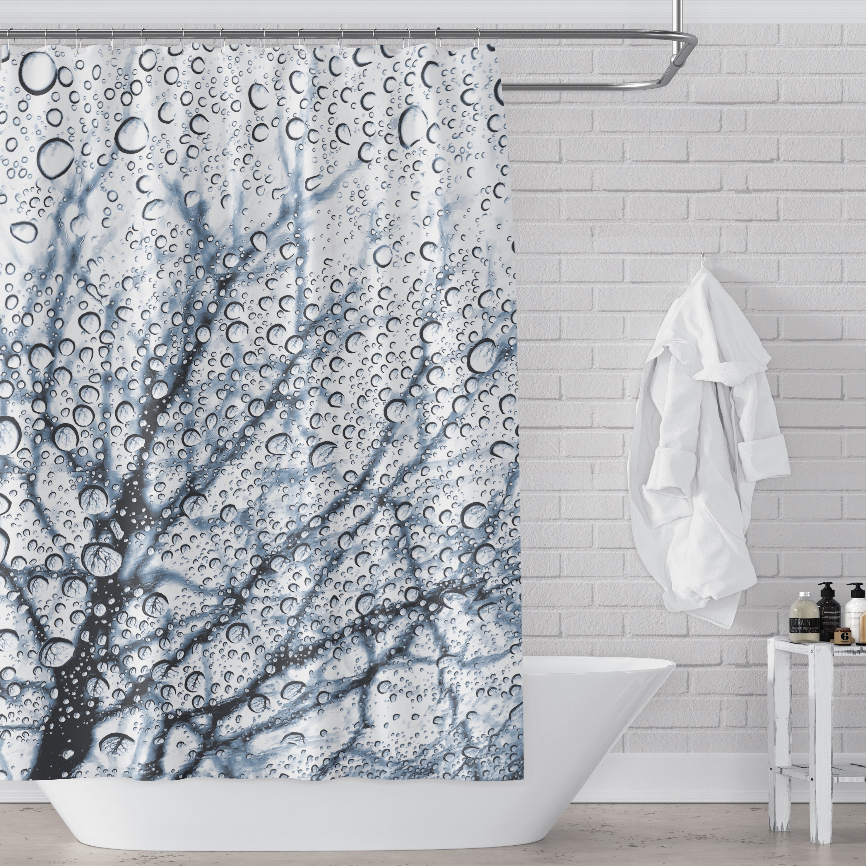 Slate Blue Tree in the Rain Print Shower Curtain - Waterproof Bathroom Decor for Modern Homes, Perfect for Bathroom & Guest Room Decor