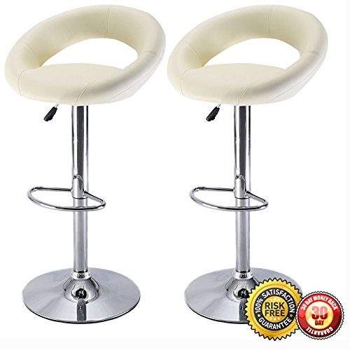 Modern Adjustable Synthetic Leather Swivel Bar Stools Set of 2 - White - Perfect for Kitchen Island, Breakfast Nook, or Home Bar Seating