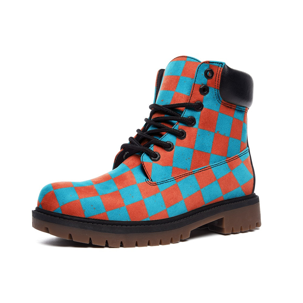 Vintage Checkered Combat Boots for Women - Faux Leather Chunky Platform Ankle Boots - Punk Gothic Fashion for Concerts & Streetwear