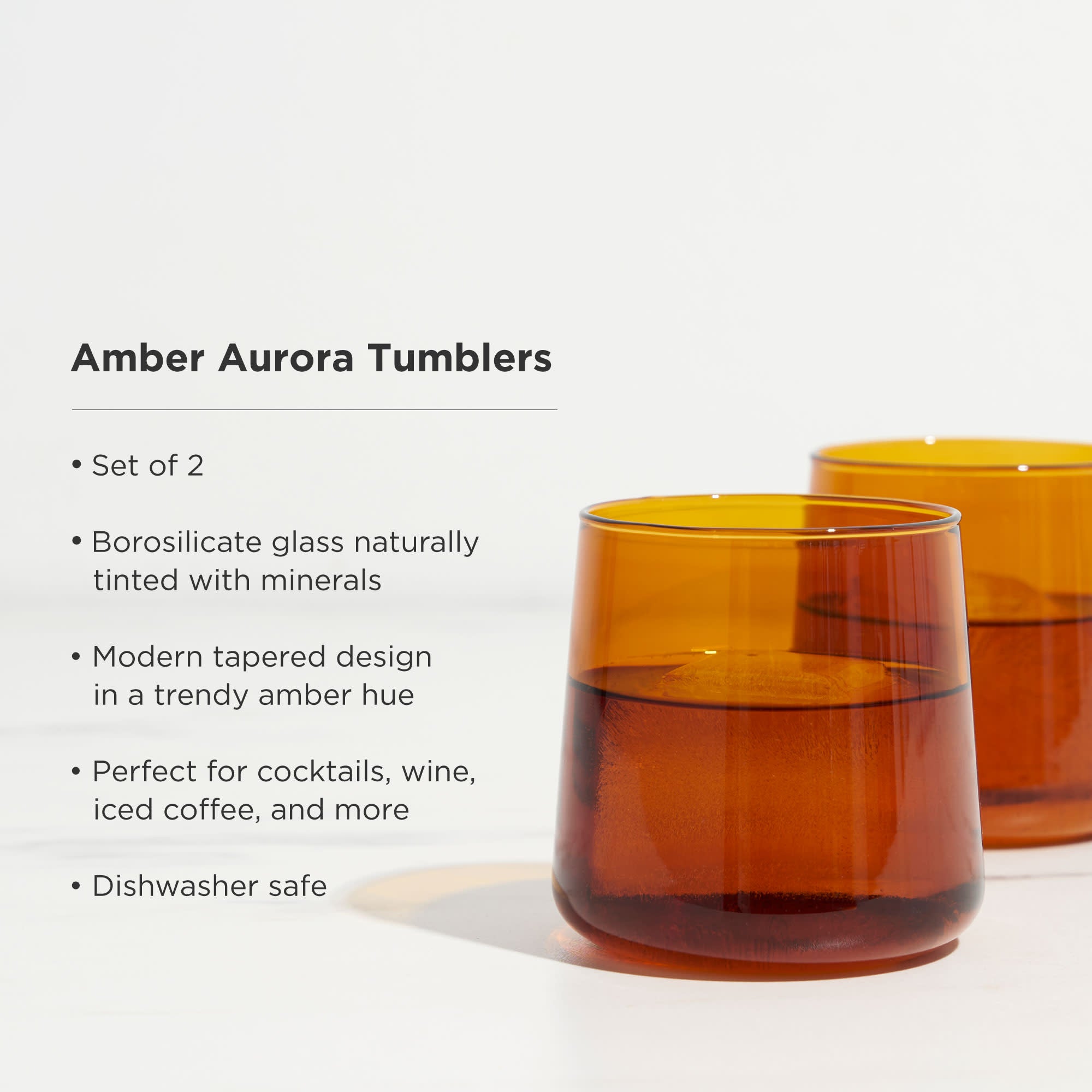 Aurora Amber Cocktail Glasses Set of 2 - Elegant Whiskey Tumbler for Bourbon, Scotch & Cocktails - Perfect for Home Bar, Parties & Gifts