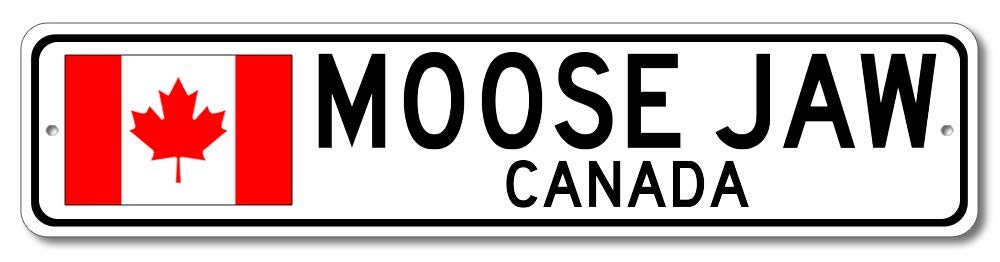 Canadian Flag Street Sign - Moose Jaw, Canada | Metal Home Decor, Personalized Man Cave Sign, Canada City Sign - 4x18 inches | Perfect for Patriotic Decor, Gifts & Outdoor Display